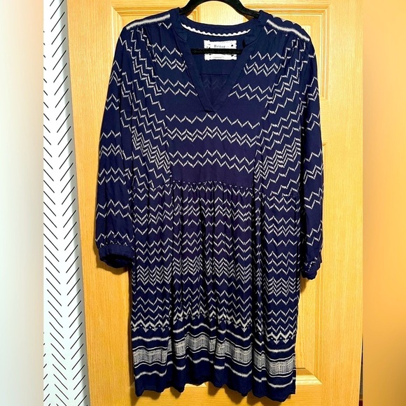 Holding Horses Anthropologie Navy Ric Rac Mini Long Sleeve Zig Zag Dress Medium - Picture 4 of 13